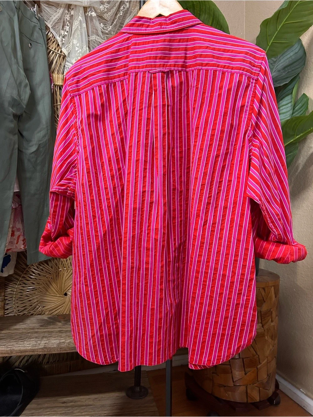 J. Crew cotton striped button up shirt pink red size 22 with chest pocket plus